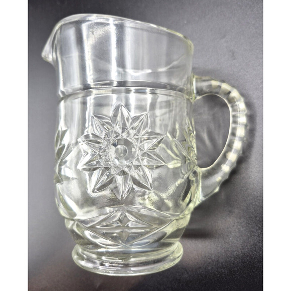 Vtg Anchor Hocking Early American Prescut Milk Pitcher 16 Oz Star Pattern 5.25" - Picture 1 of 6